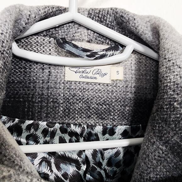 Tasha Polizzi Fringe Wrap Coat Western Ranch Plaid Wool Elbow Patches Size Small - Picture 4 of 11